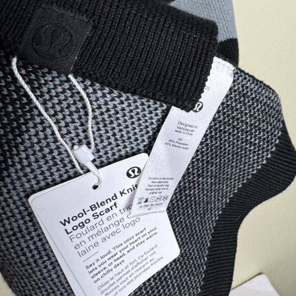 Lululemon NEW Logo Knit Merino Wool Scarf Wrap Long Cozy Warm Rare Black Gray - Picture 10 of 16